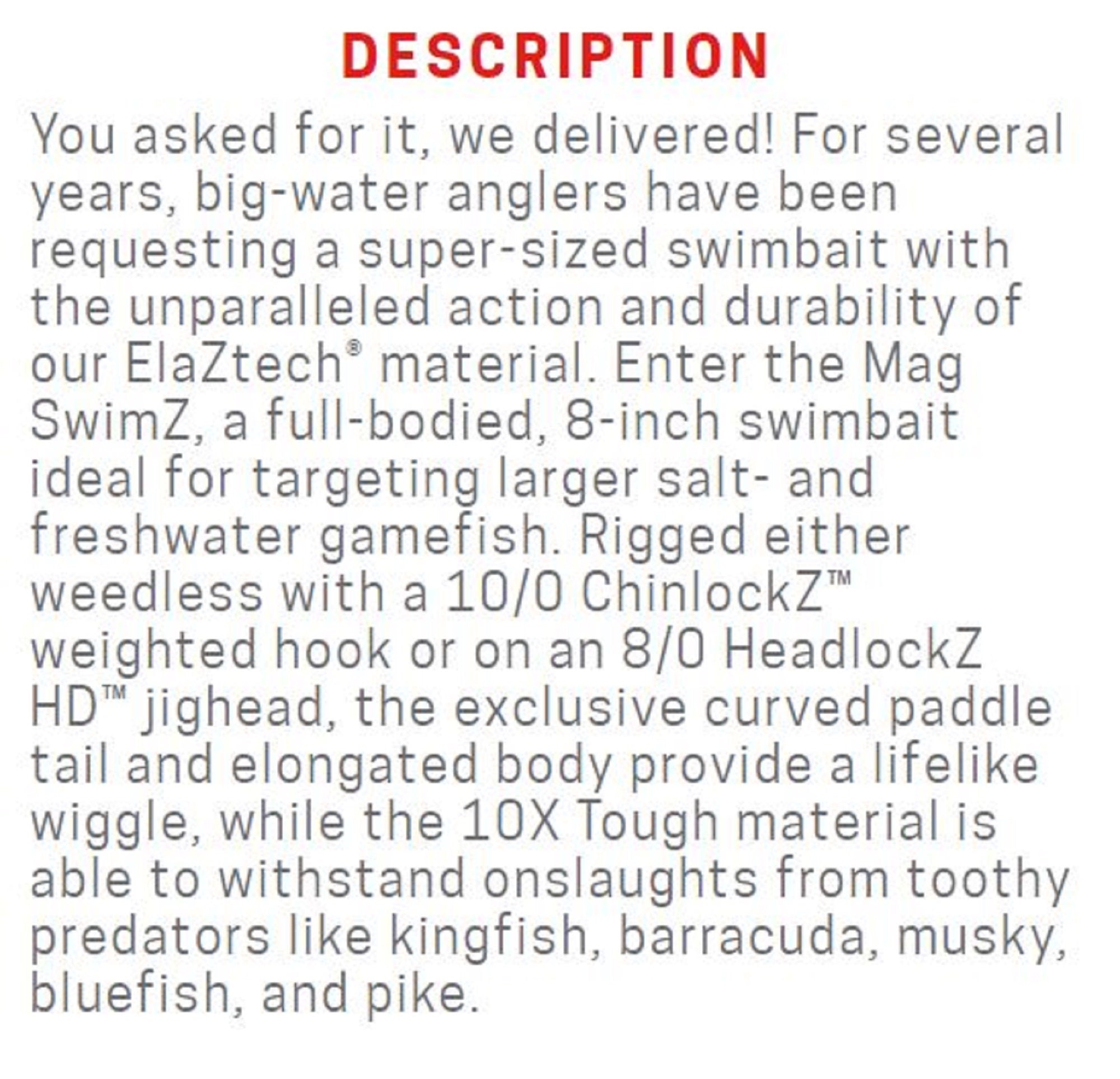 Zman Soft Lure Mag SwimZ 8 Inch 3/Pack Sexy Mullet (8088)
