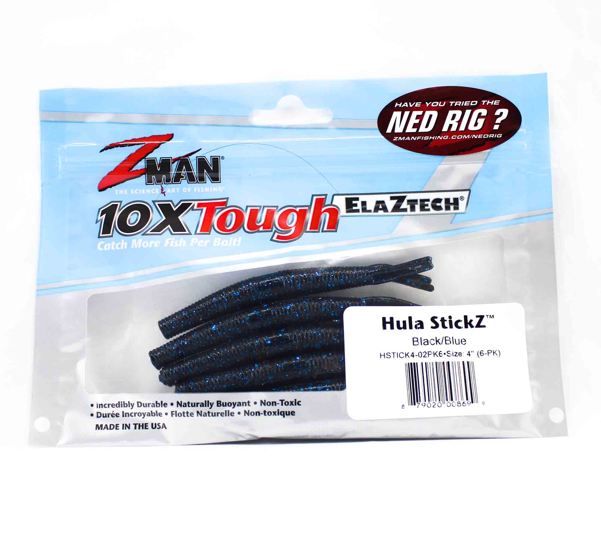 Zman Soft Lure Hula Stickz 4 Inch 6/Pack Black/Blue Flake (8699)