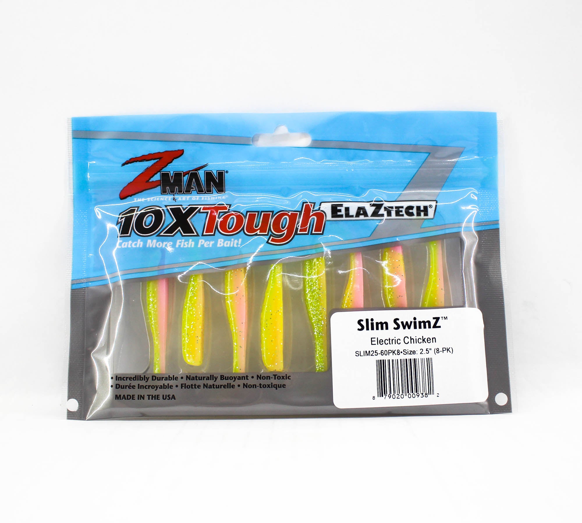 Zman Soft Lure Slim SwimZ 2.5 Inch 8/Pack Electric Chicken (9382)