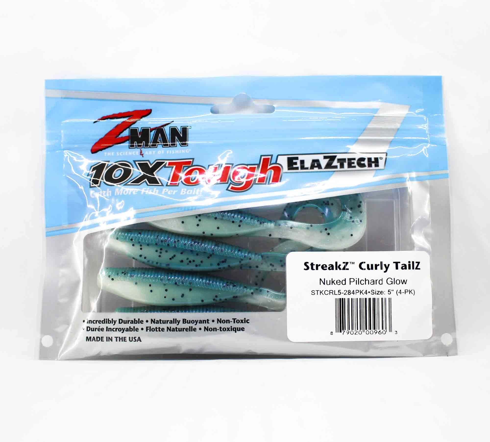Zman Soft Lure StreakZ Curly TailZ 5 Inch 4/Pack Nuked Pilchard Glow (9603)