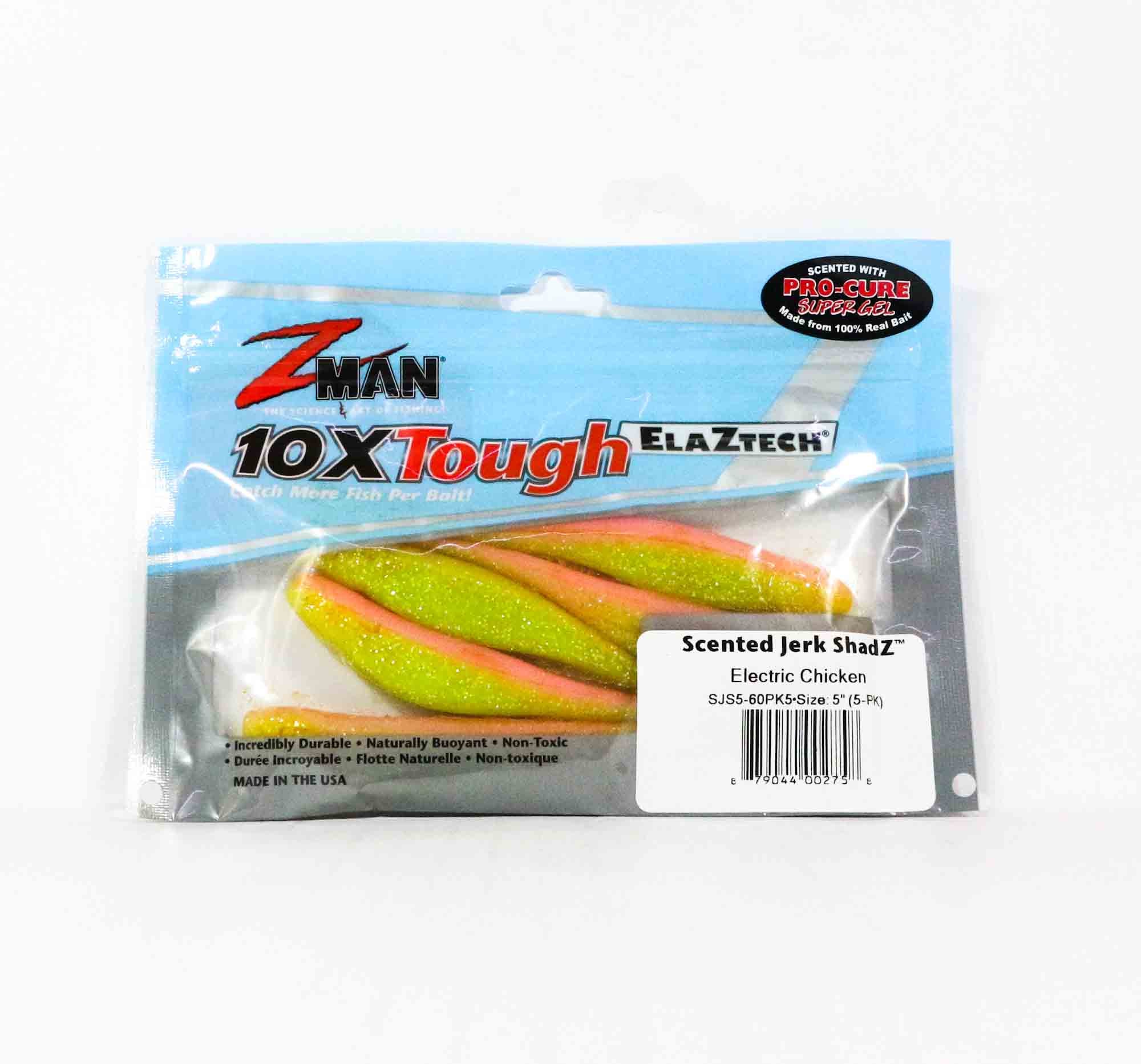 Zman Soft Lure Jerk ShadZ Scented 5 Inch 5/Pack Electric Chicken (2758)