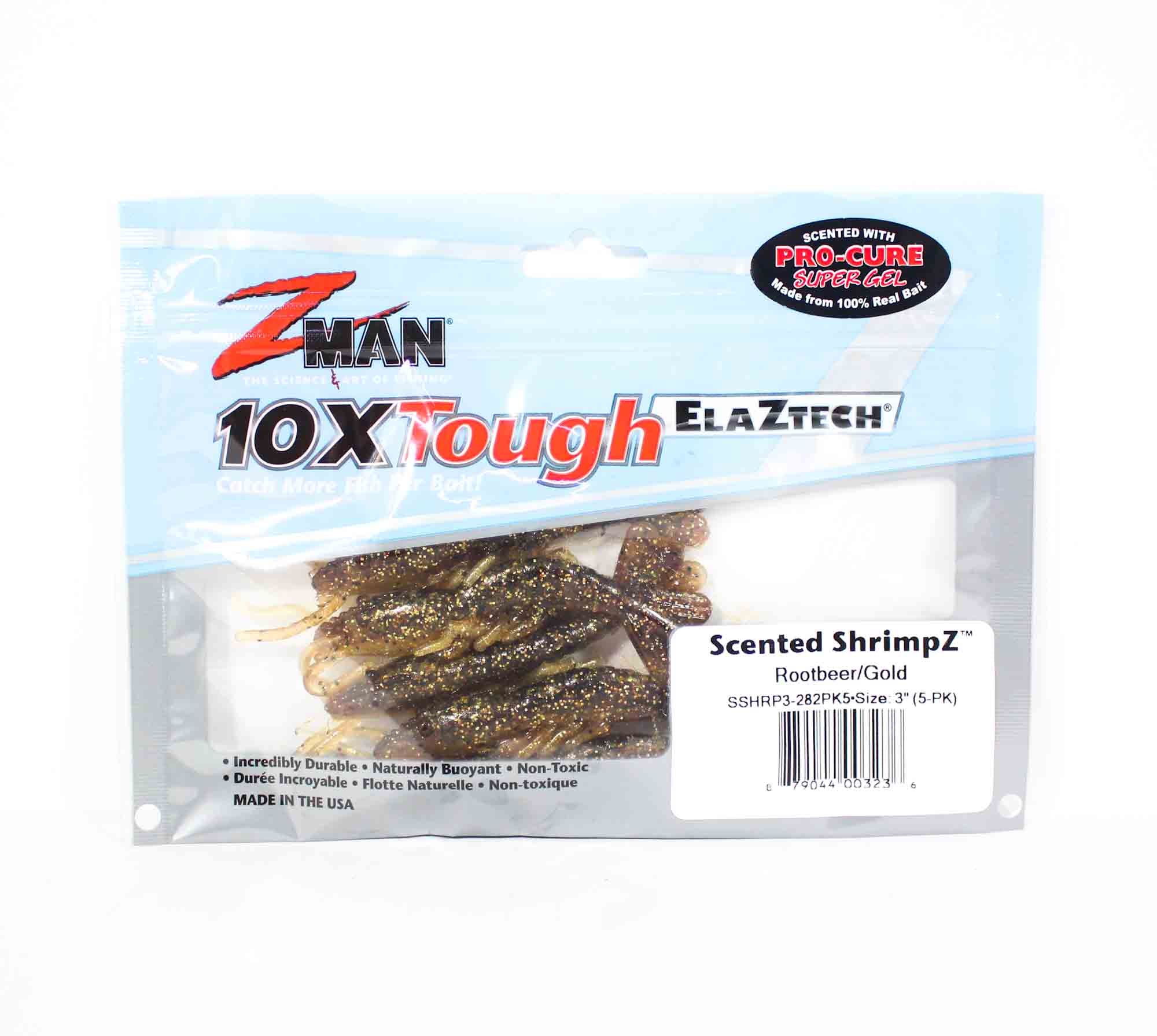 Zman Soft Lure Scented Shrimpz 3 Inch 5/Pack Rootbeer Gold (3236)