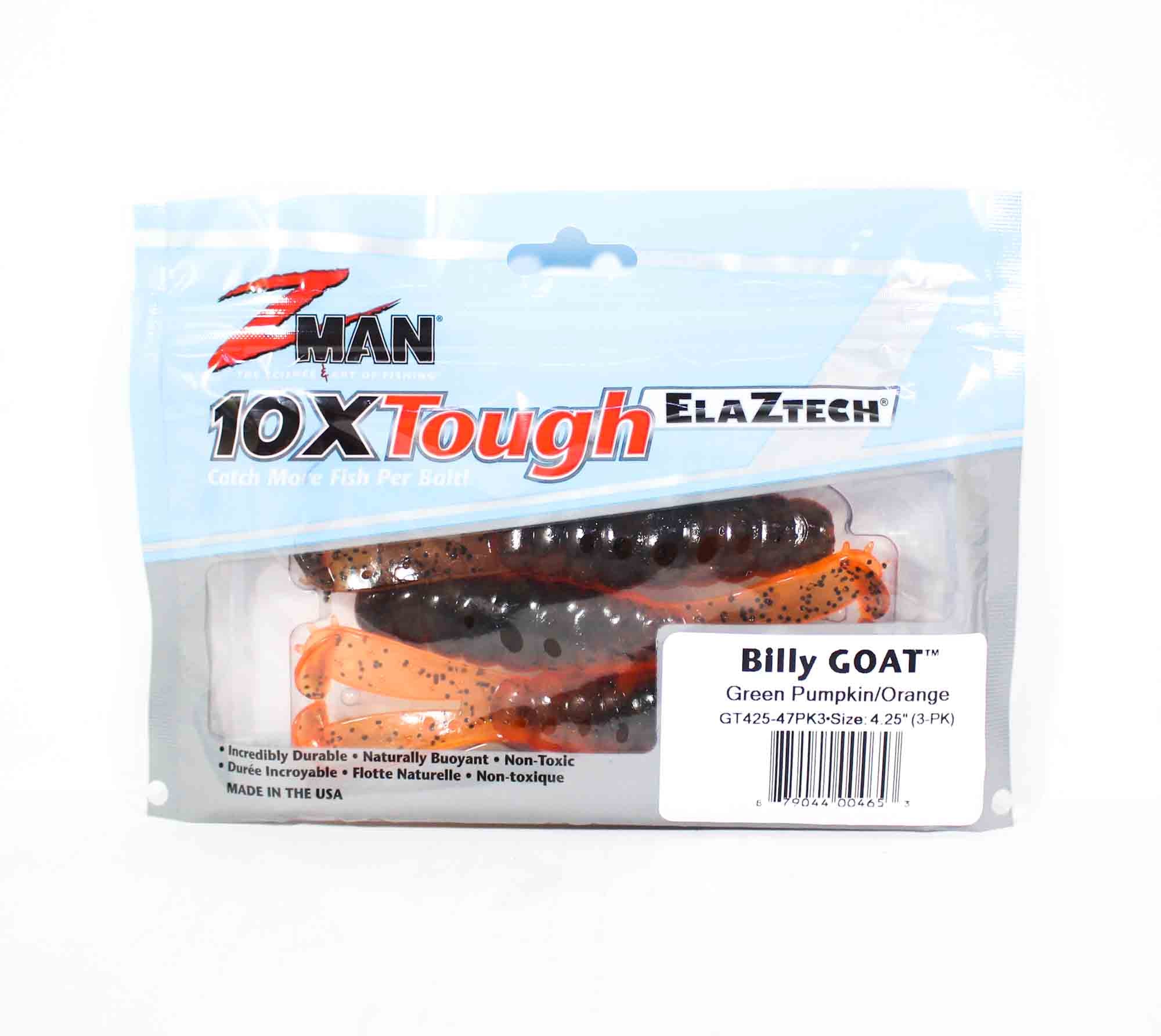 Zman Soft Lure Billy Goat 4.25 Inch 3/Pack Green Pumpkin Orange (4653)
