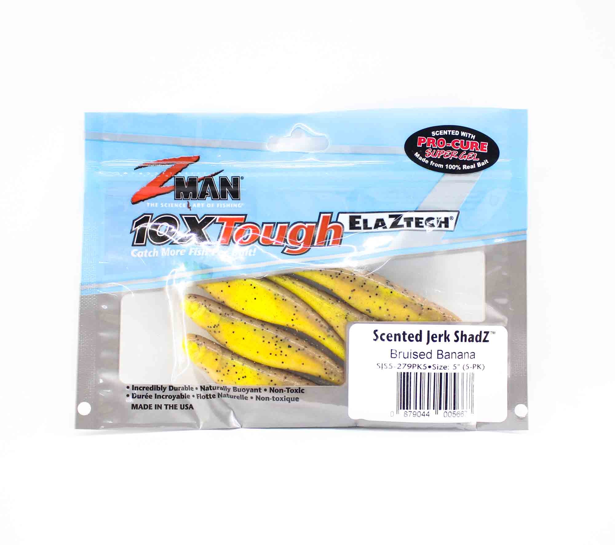 Zman Soft Lure Jerk ShadZ Scented 5 Inch 5/Pack Bruised Banana (5667)