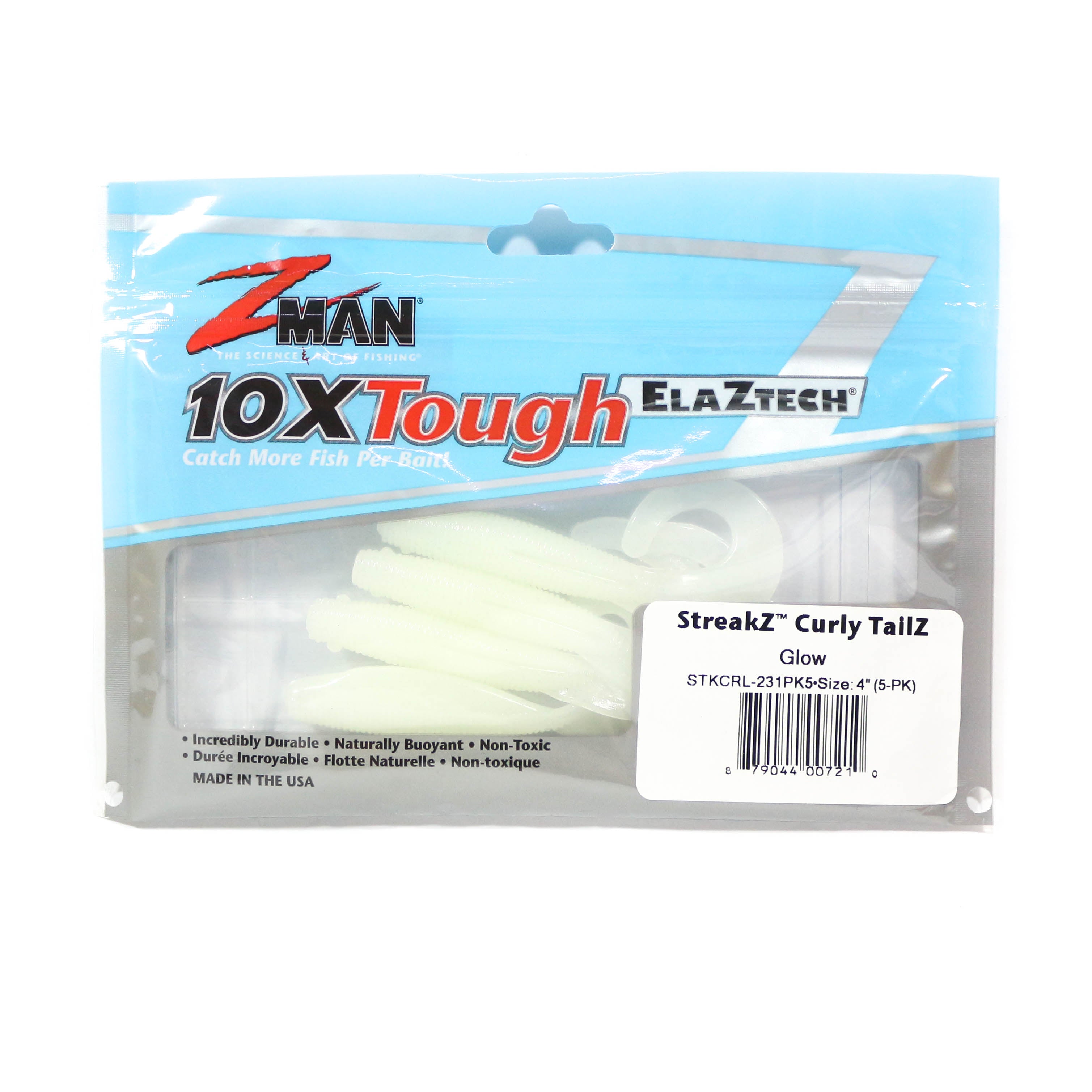 Zman Soft Lure StreakZ Curly 4 Inch 5/Pack Glow (7210)