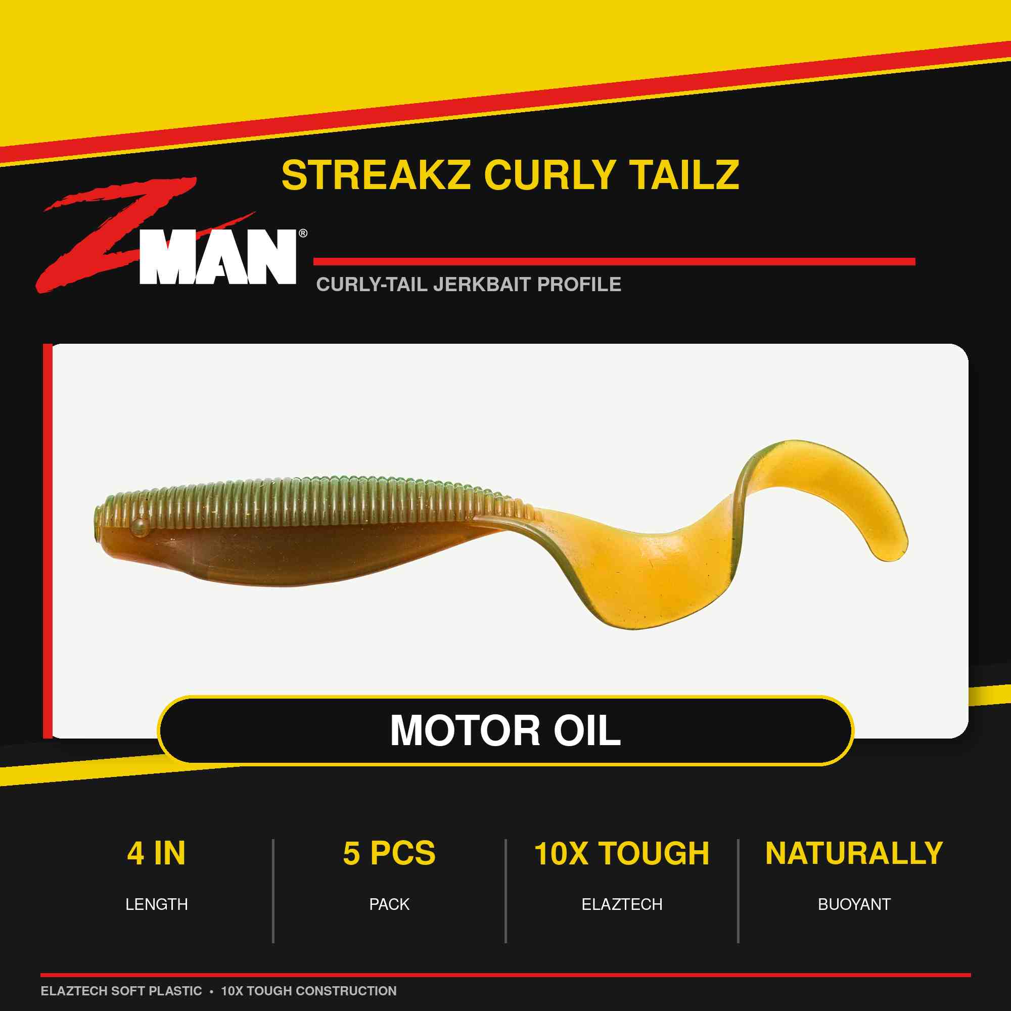 Zman Soft Lure StreakZ Curly TailZ 4 Inch 5/Pack Motor Oil (7227)