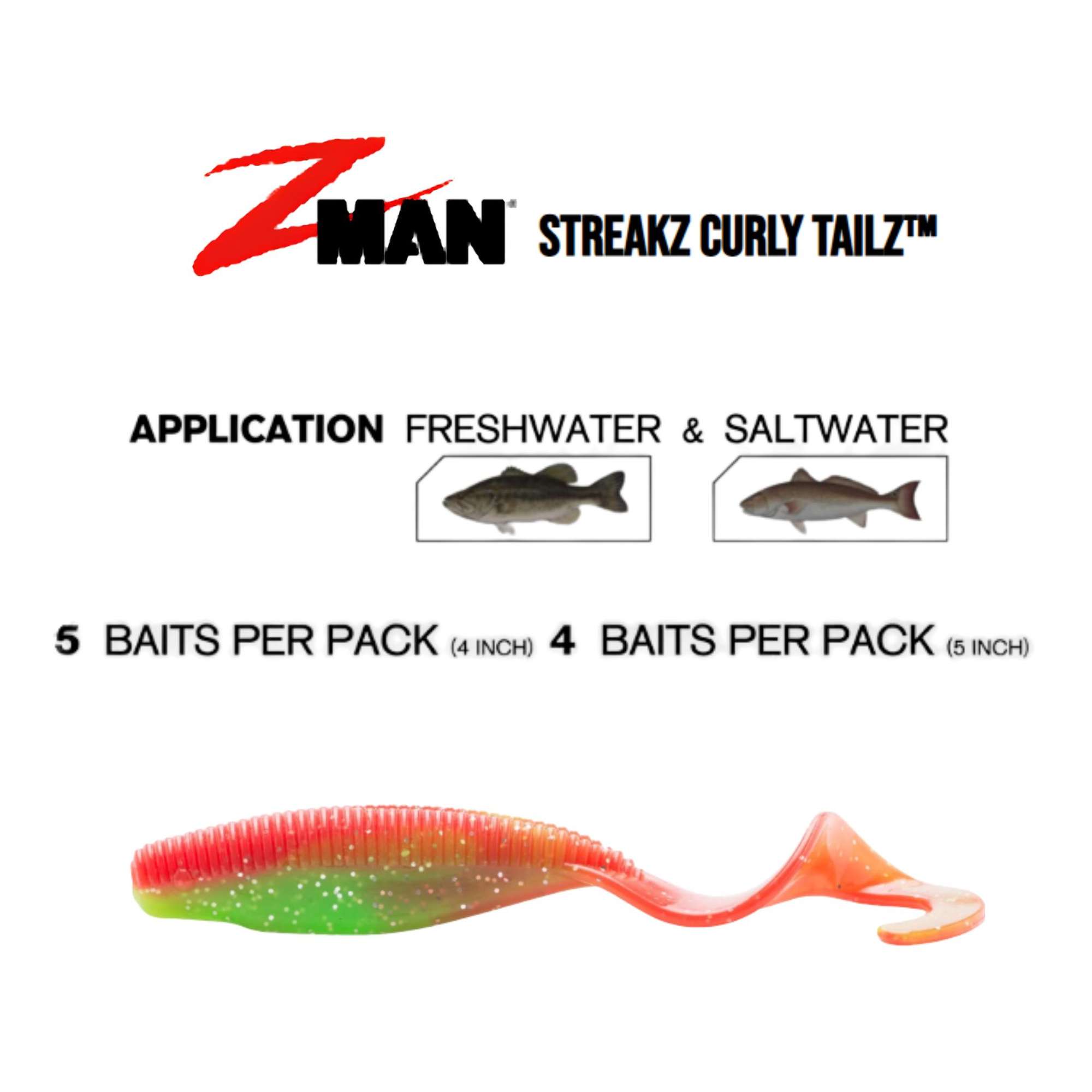 Zman Soft Lure StreakZ Curly TailZ 4 Inch 5/Pack Motor Oil (7227)