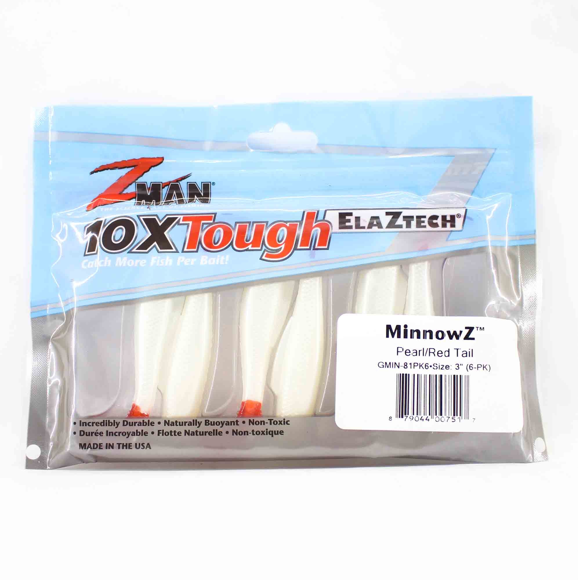 Zman Soft Lure MinnowZ 3 Inch 6/Pack White Pearl/Red Tail (7517)