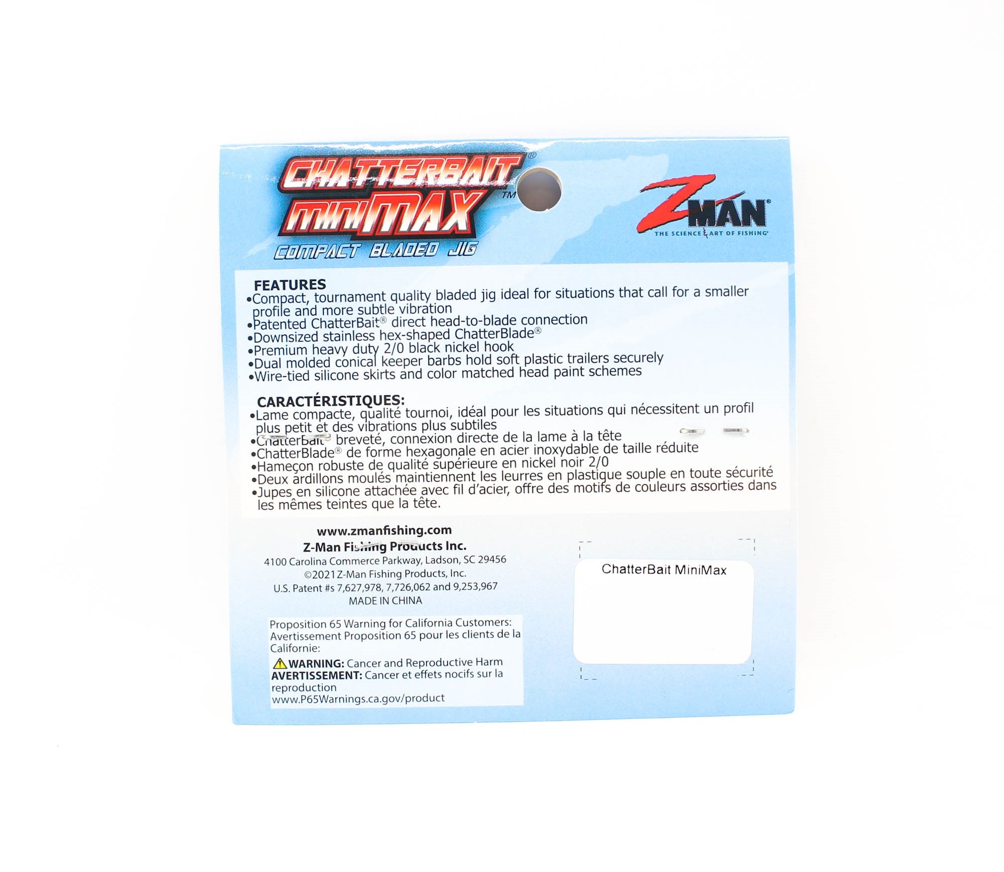Zman Chatterbait Mini Max Sinking Lure 1/4 Oz Chart/White (7814)