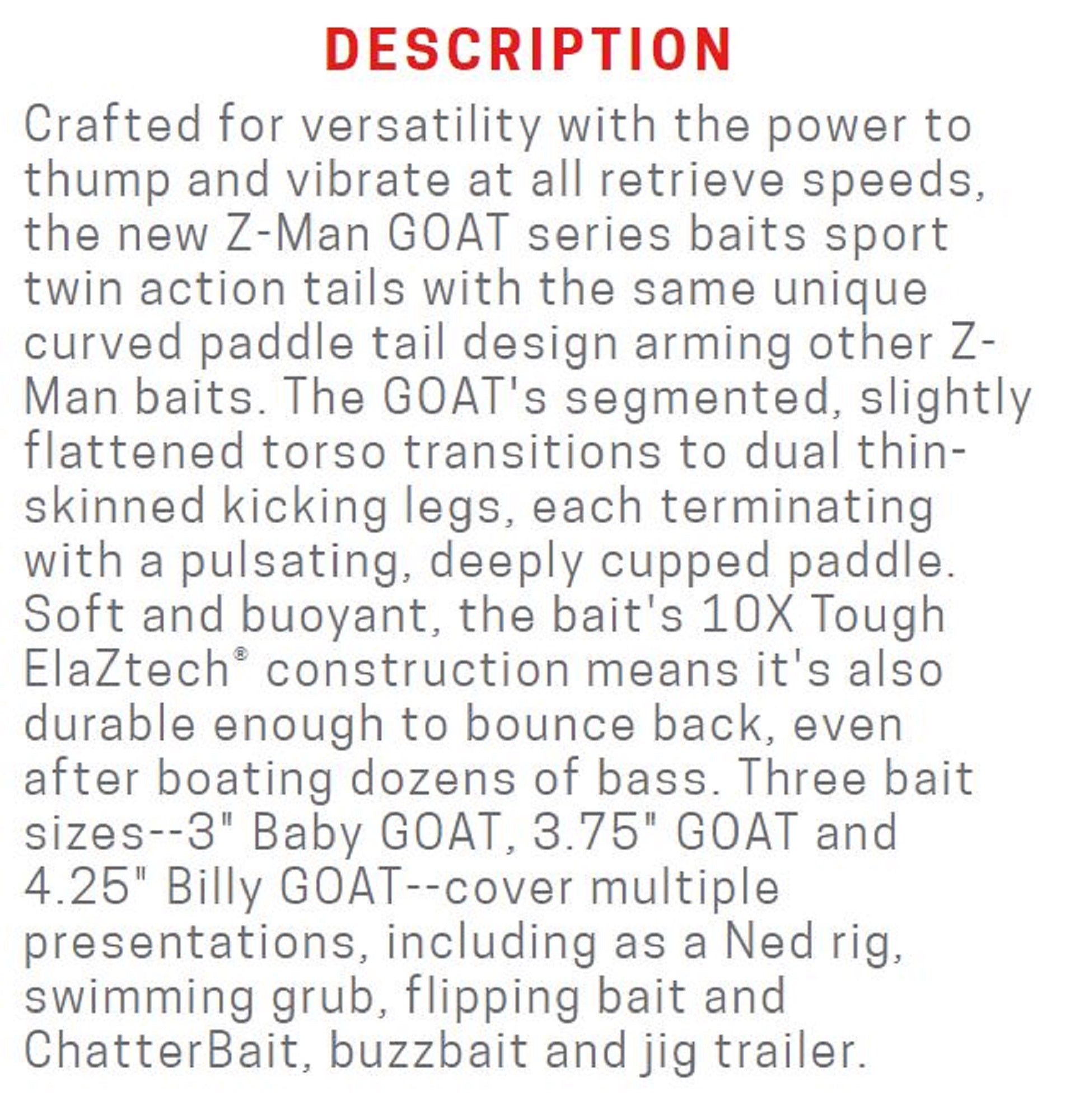 Zman Soft Lure Billy Goat 4.25 Inch 3/Pack Fire Craw (9450)