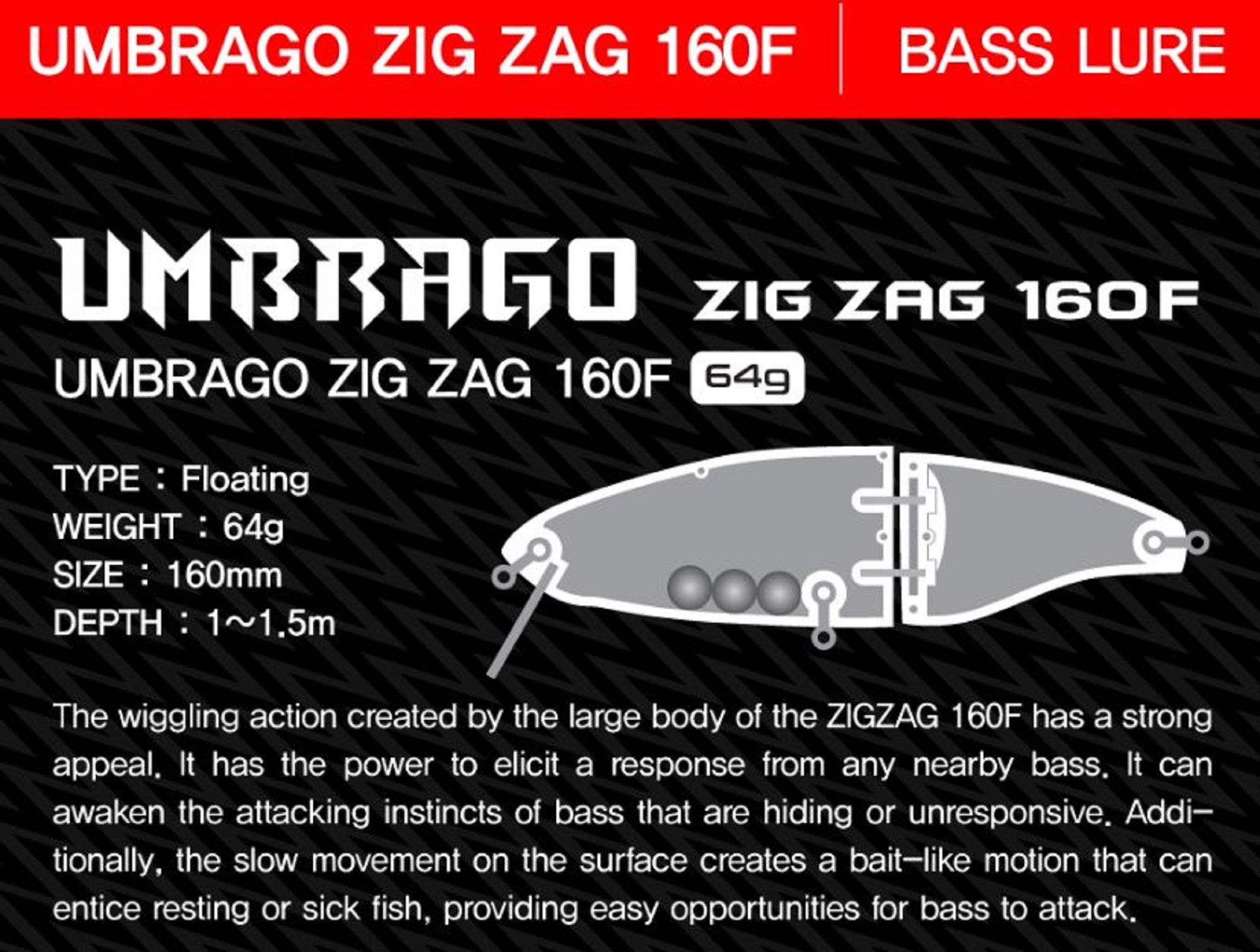 NS Black Hole Umbrago Zig Zag 160F Minnow Floating Lure N012 (7612)