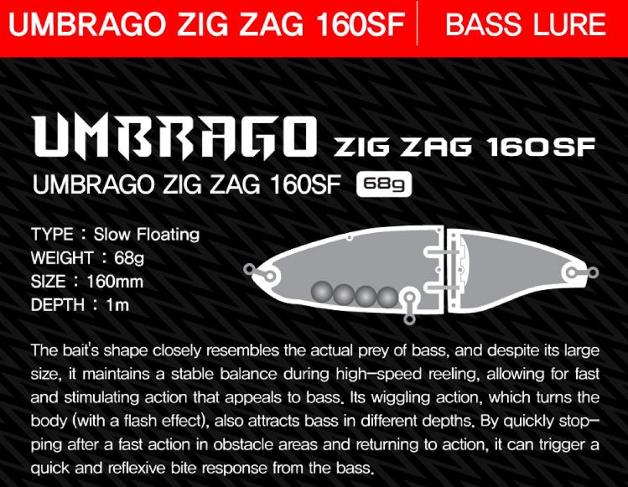 NS Black Hole Umbrago Zig Zag 160SF Swimbait Floating Lure NS010 (7735)