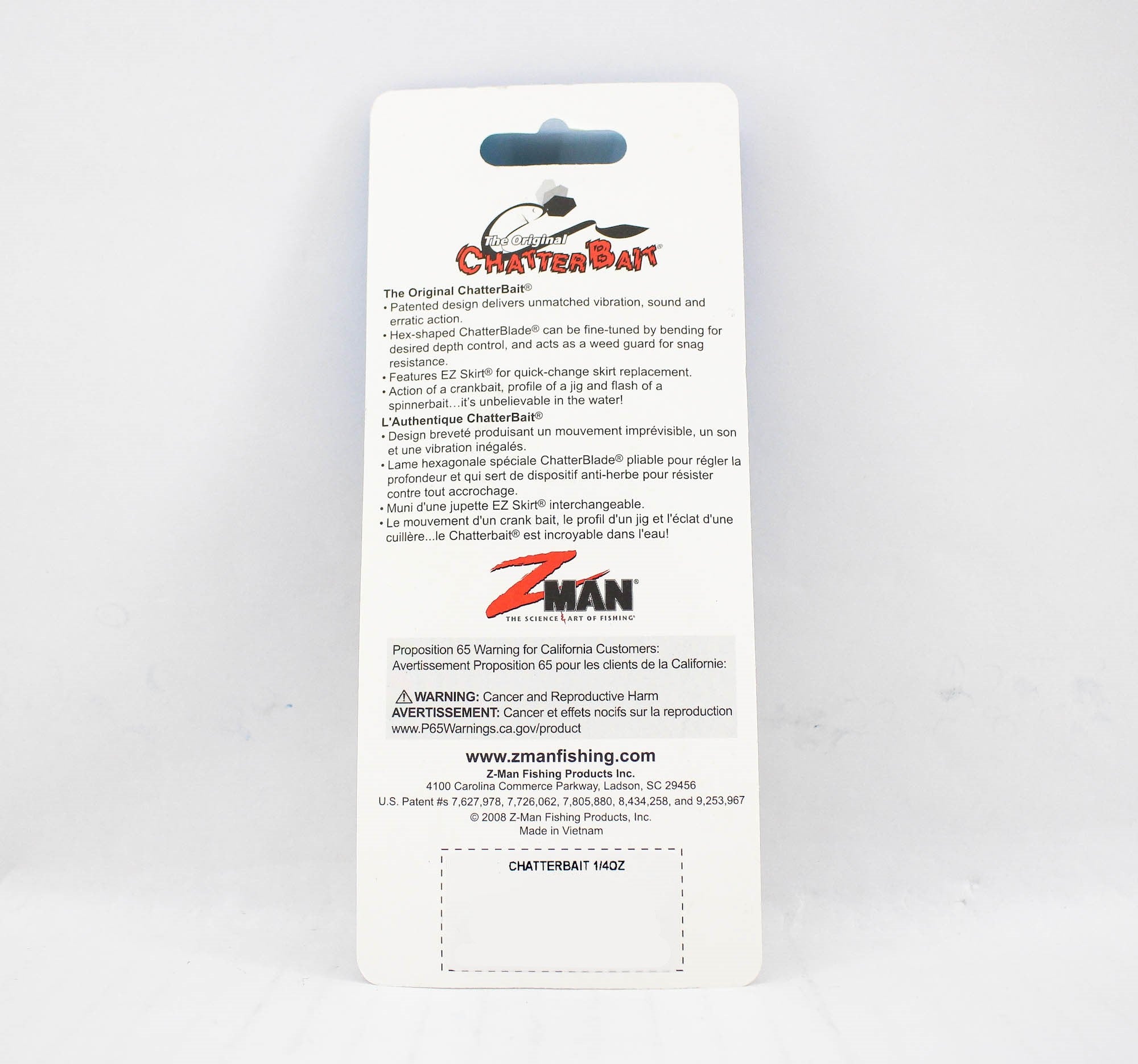 Zman Chatterbait 1/4 oz Sinking Lure Chart White (0027)