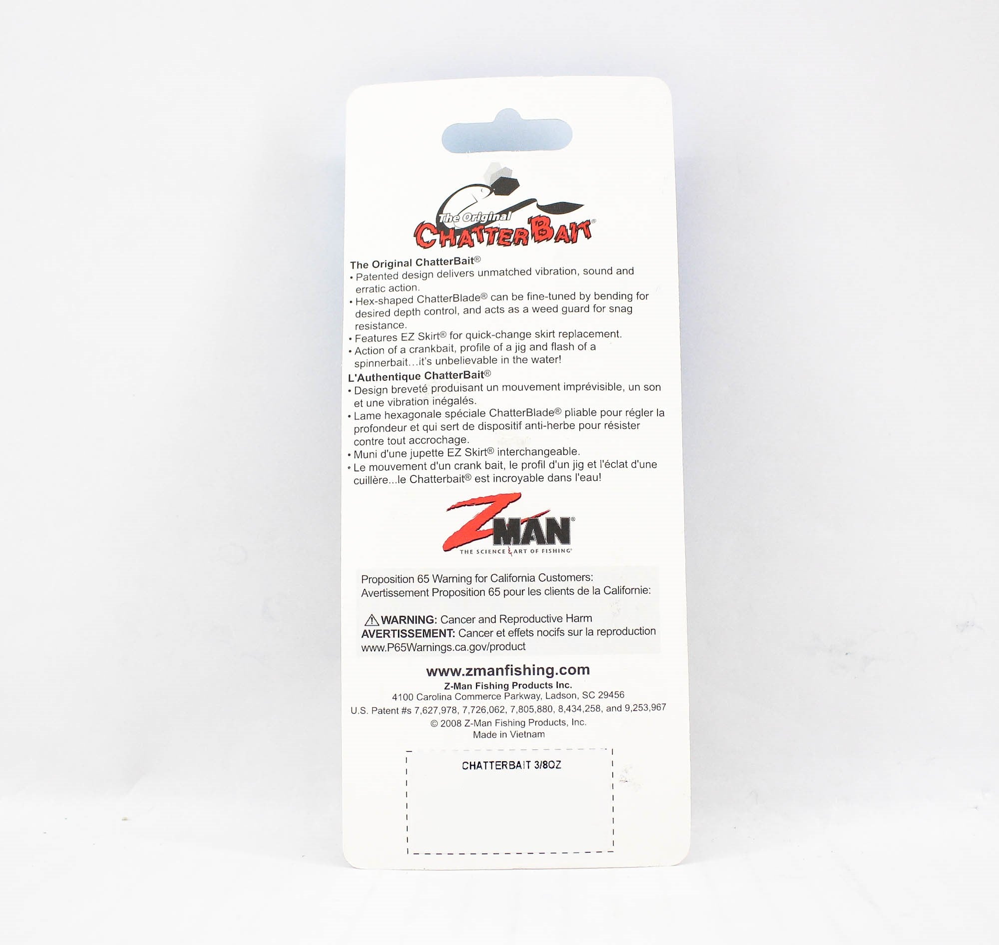 Zman Chatterbait 3/8 oz Sinking Lure Chart White (0096)