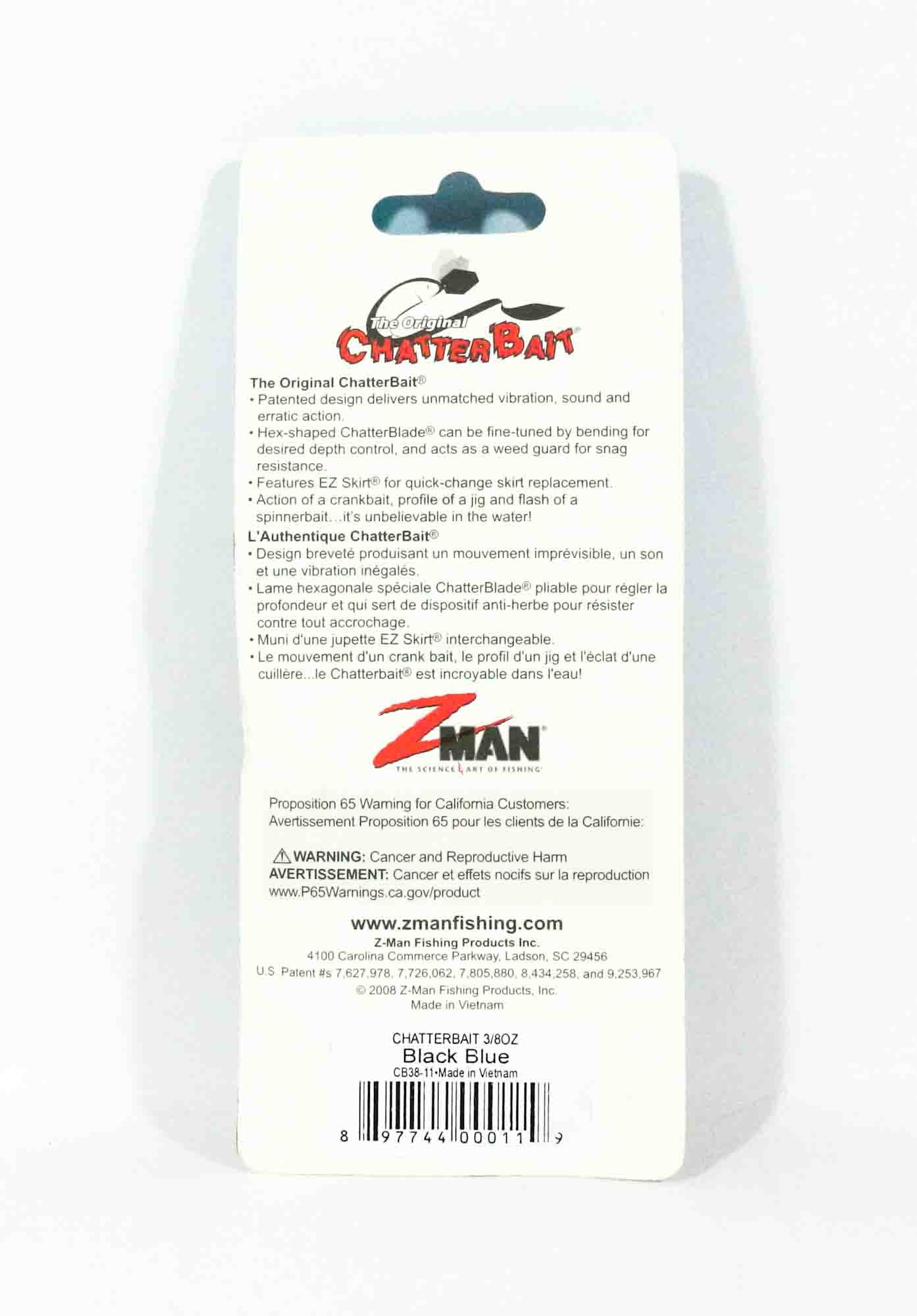 Zman Chatterbait 3/8 oz Sinking Lure Black Blue (0119)