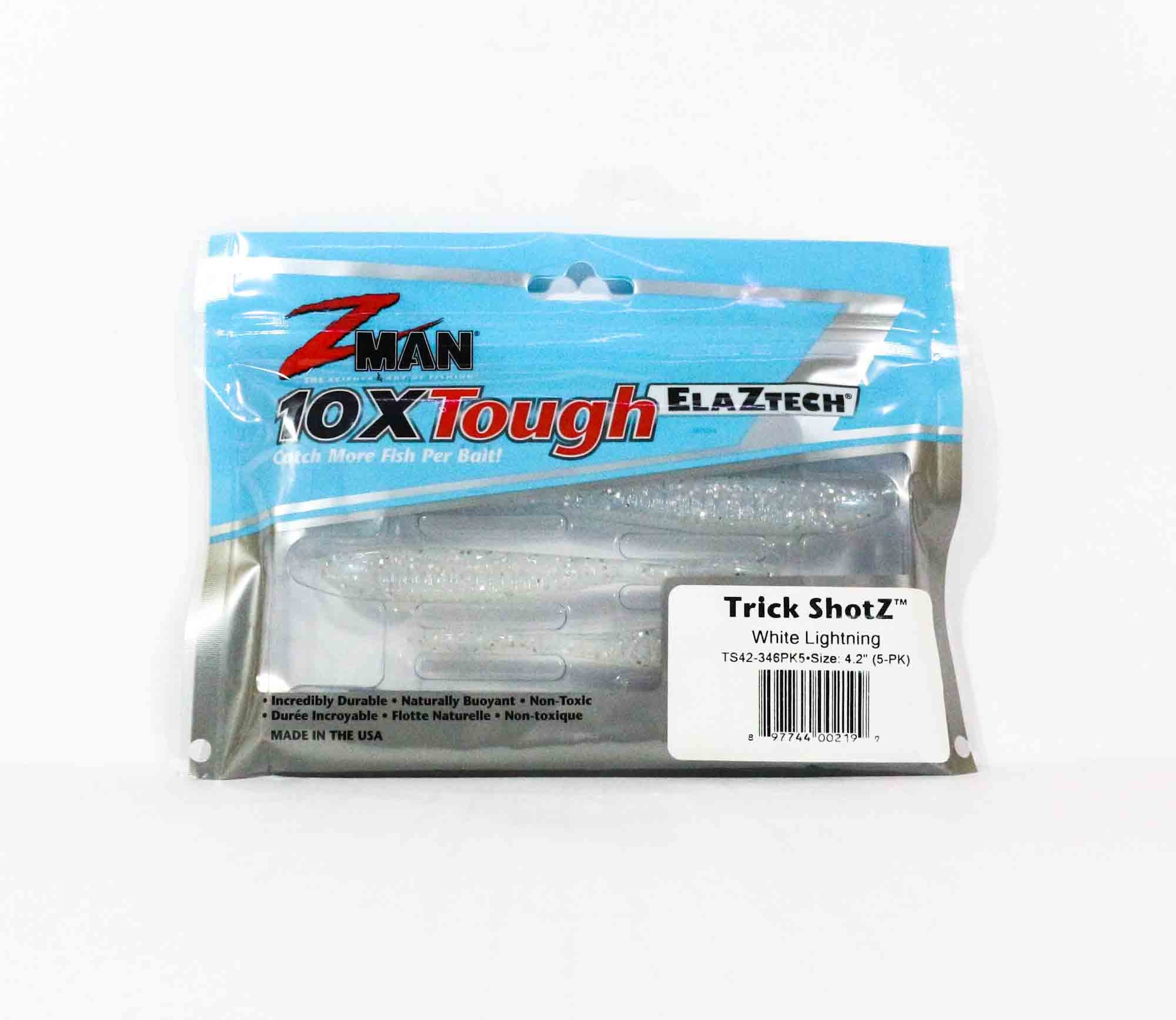 Zman Soft Lure Trick Shotz 4.2 Inch 6/Pack White Lightning (2199)