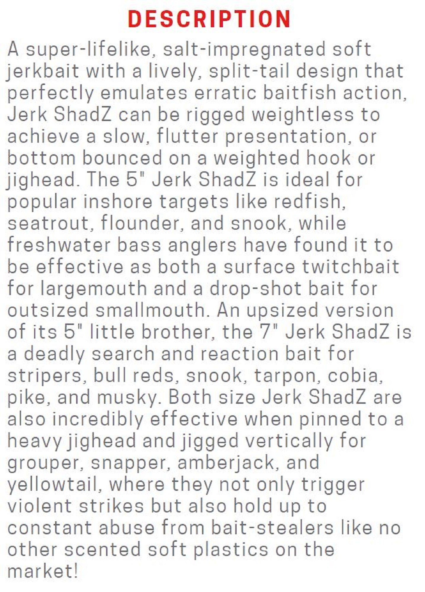 Zman Soft Lure Jerk ShadZ 4 Inch 5/Pack Smoky Shad (4407)
