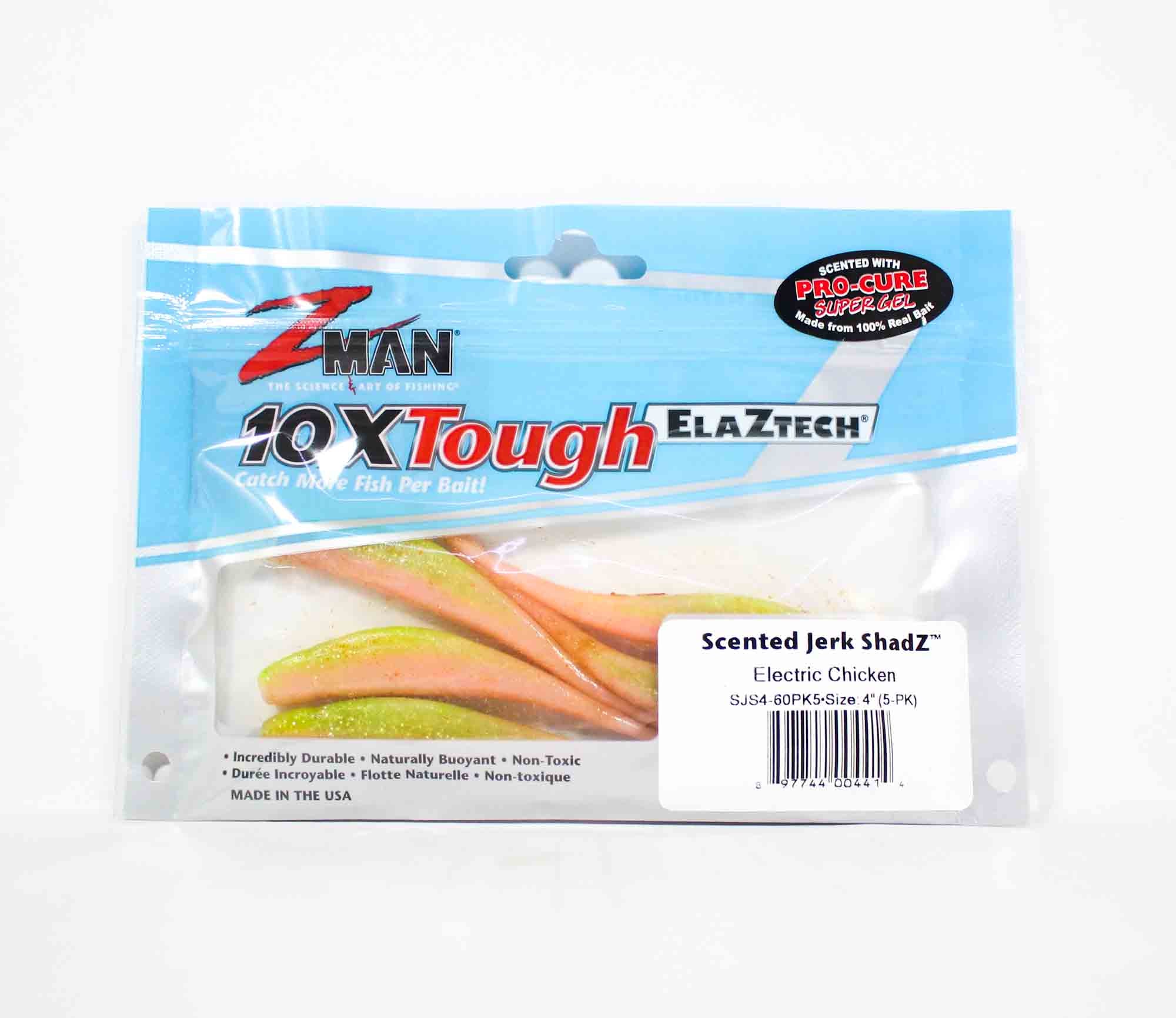 Zman Soft Lure Jerk ShadZ 4 Inch 5/Pack Electric Chicken (4414)
