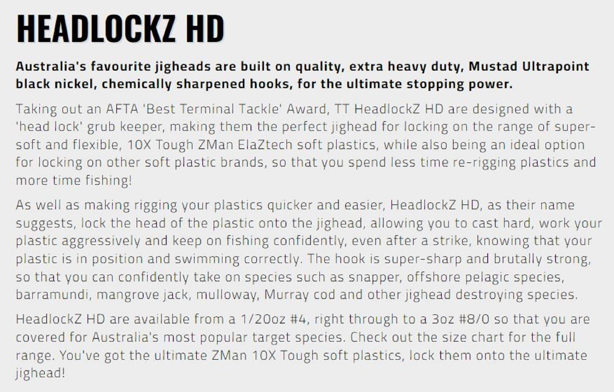 Tackle Tactics TT Headlockz HD Jig Head 1/12 oz 3/0 4/pack (2996)