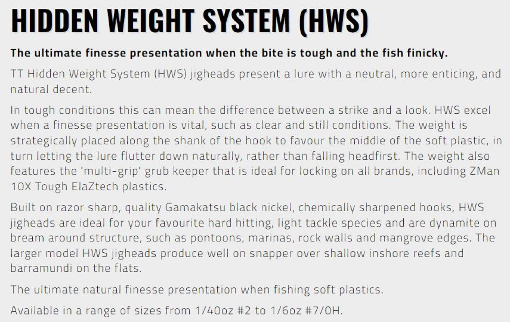Tackle Tactics TT HWS Hidden Weight System 1/28 oz 2 5/pack (4753)