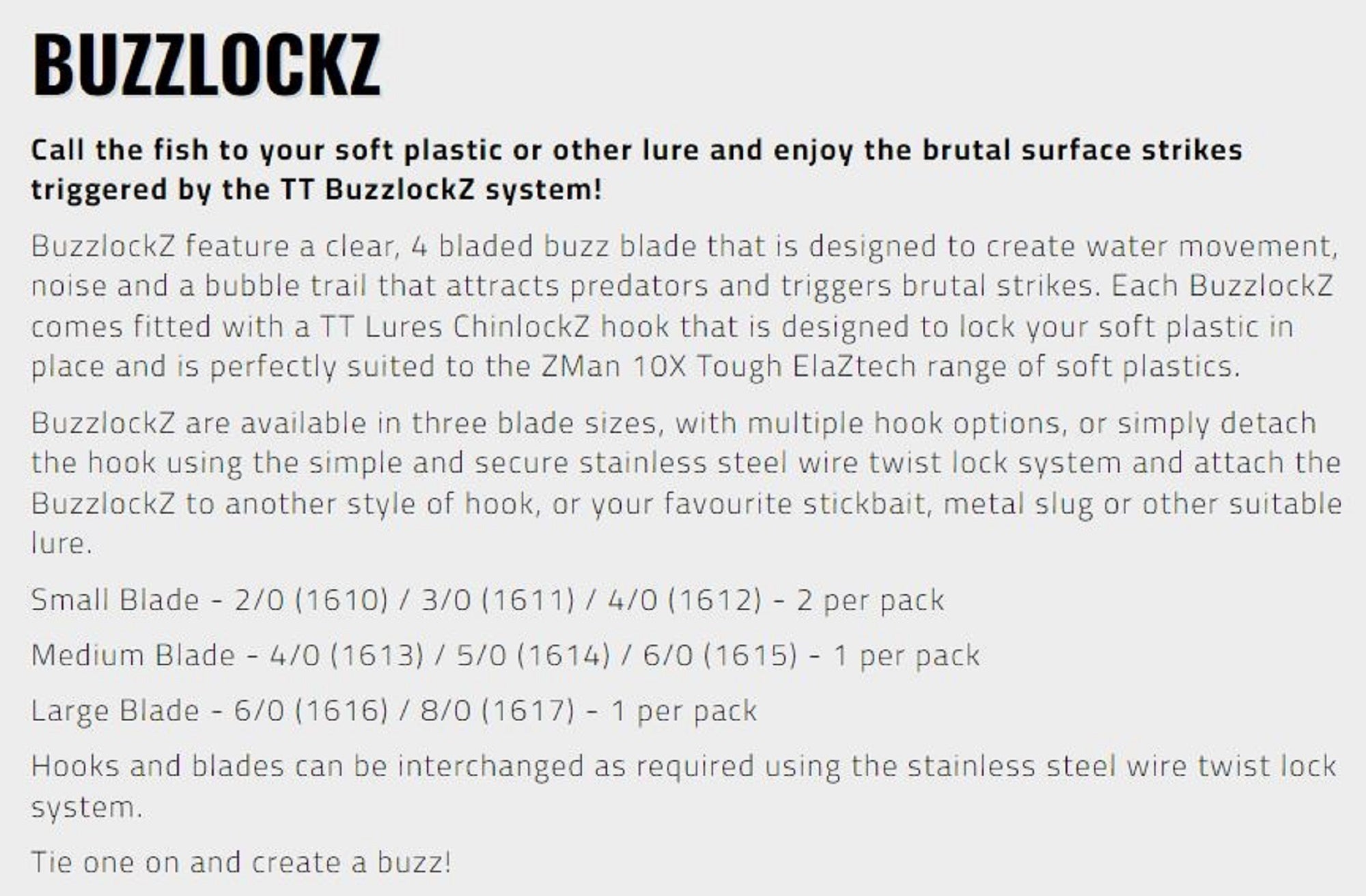 Tackle Tactics TT Buzzlockz Small 4/0 2/pack (6122)