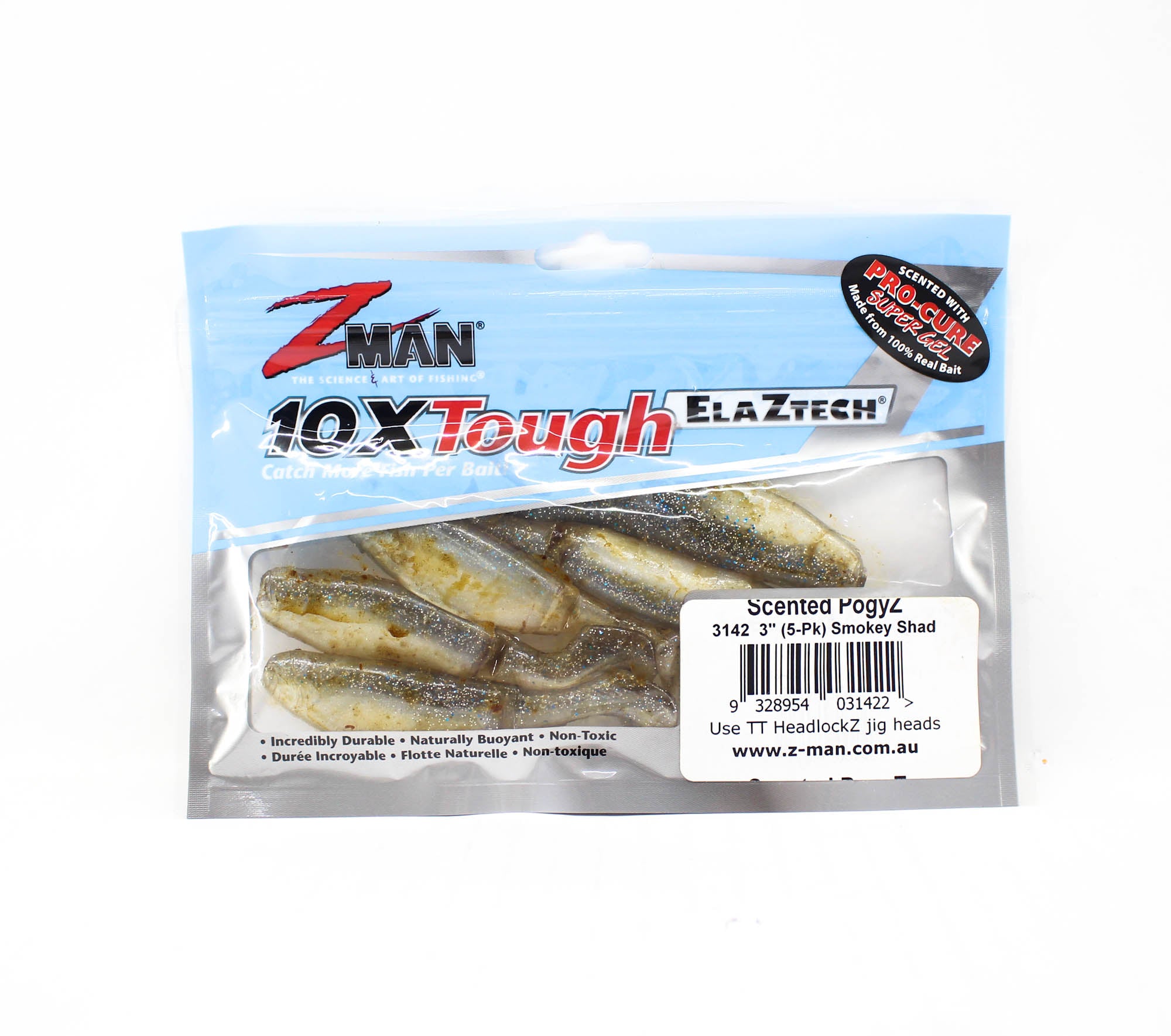 Zman Soft Lure Scented PogyZ 3 Inch 5/Pack Smokey Shad (1422)