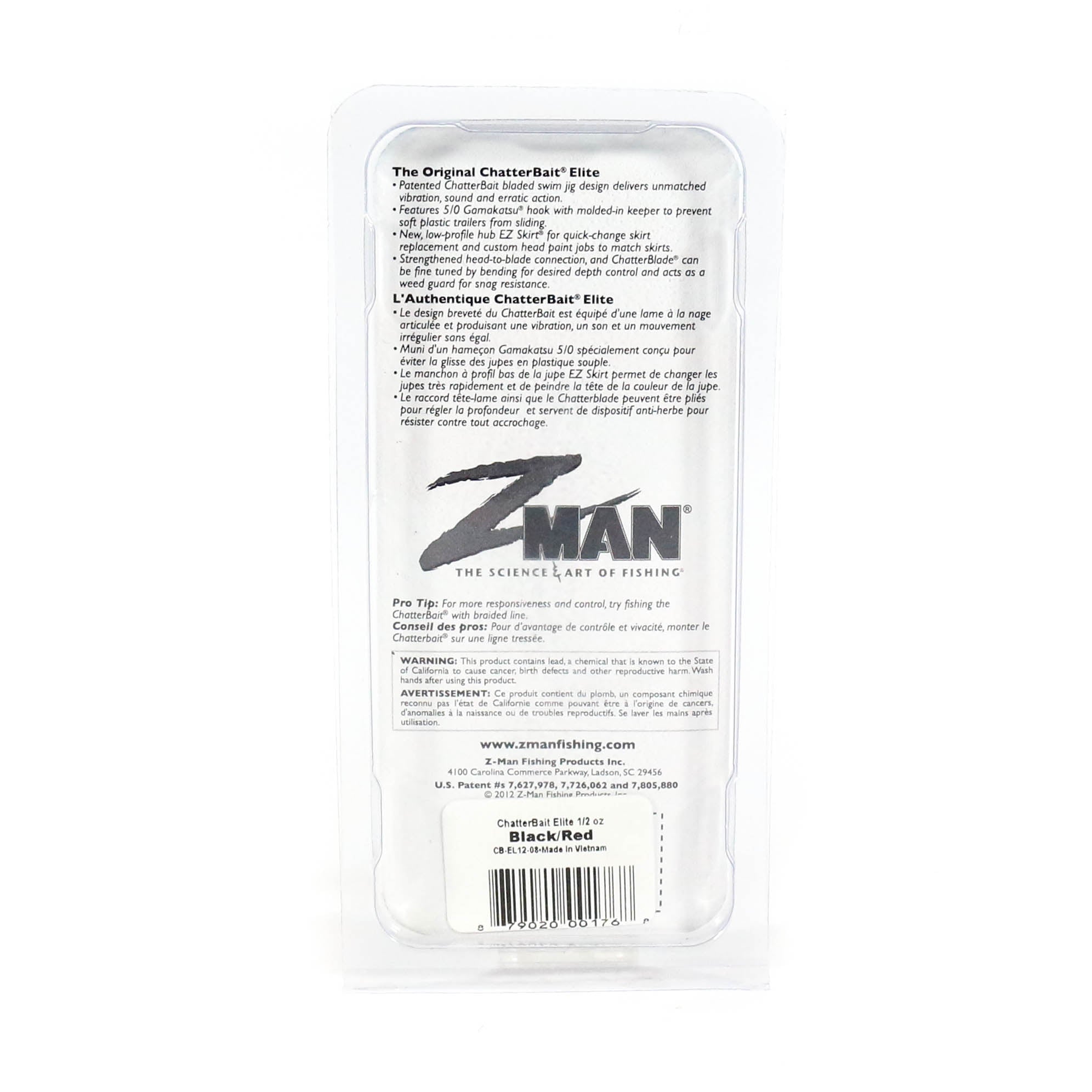Zman Chatterbait Elite 3/8 oz Sinking Lure Chart White (1461)