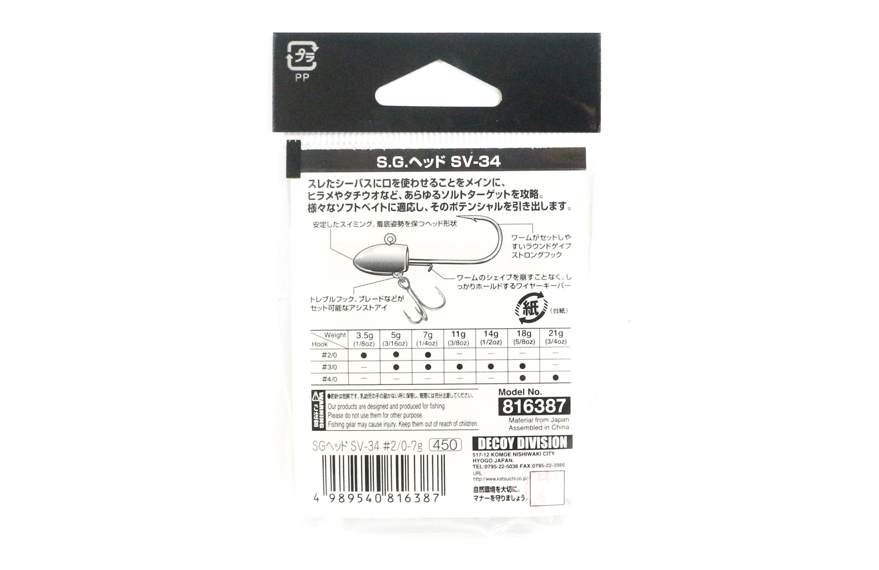 Decoy SV-34 Jig Head Salt Groove S.G Head Size 1 , 5 grams (8021)