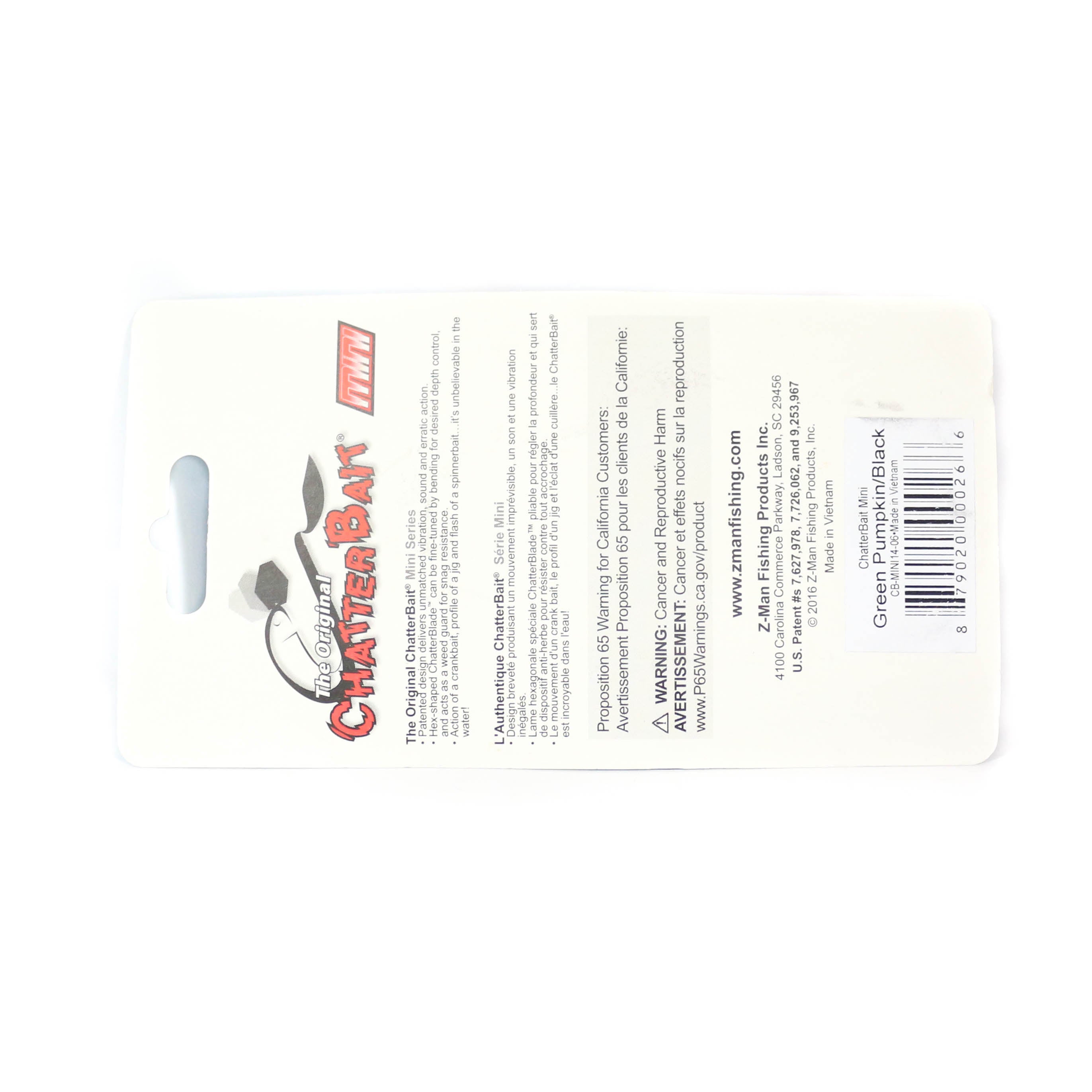 Zman Chatterbait Mini 1/4 oz Sinking Lure Green Pumpkin Black (0266)